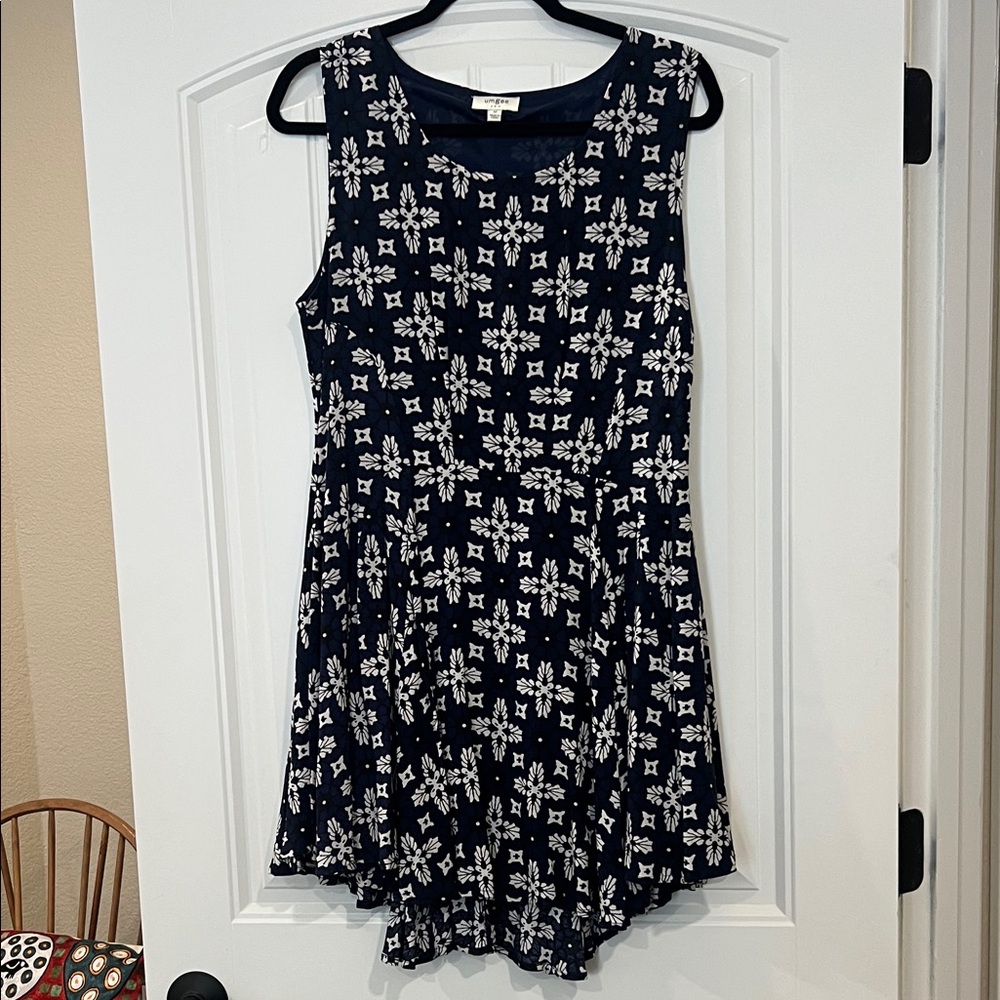 Umgee Navy and White Geometric Mini Dress
